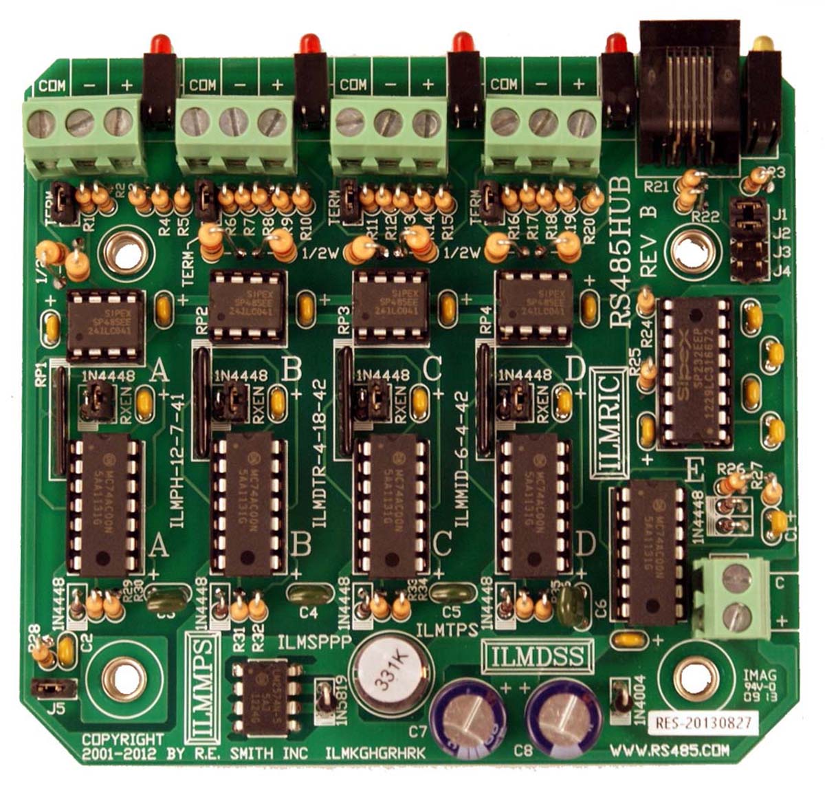 4-Port RS485 Repeater / HUB with RS232 Port - R.E.Smith Serial Communications RS485 RS232 RS422