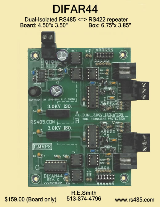 DIFAR44 Dual-Isolated RS485 <=> RS422 Repeater