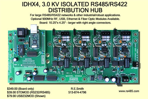 IDHX4, 3.0 Kv Isolated RS485/RS422 Distribution Hub