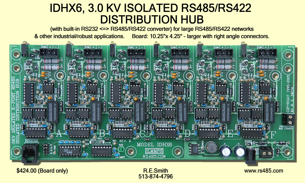 IDHX6, 3.0 Kv Isolated Rs485/RS422 Distribution Hub