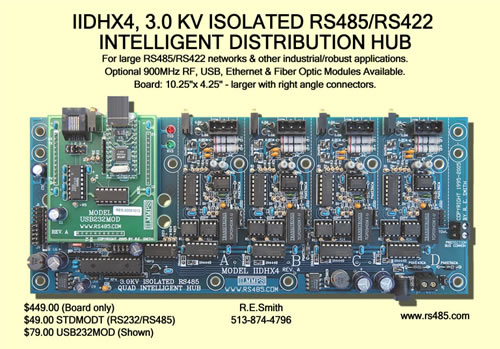 IIDHX4, 3.0 Kv Isolated RS485/RS422 Intelligent Distribution Hub